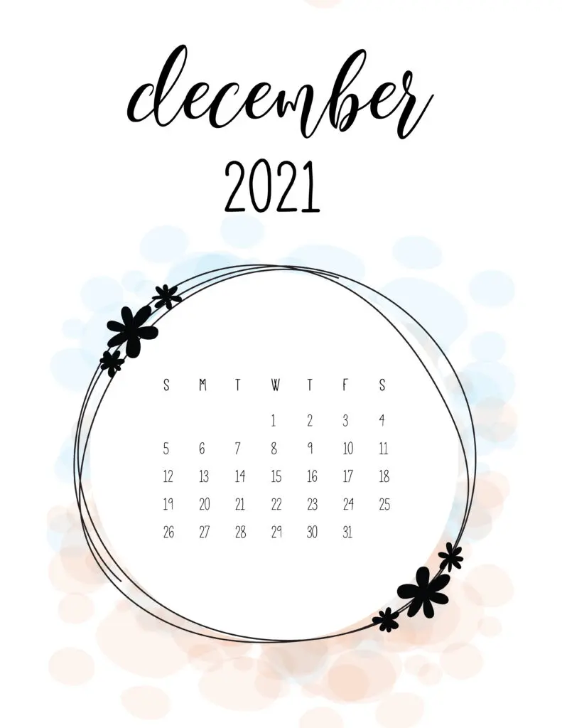 Free Floral Frame December 2021 Calendar
