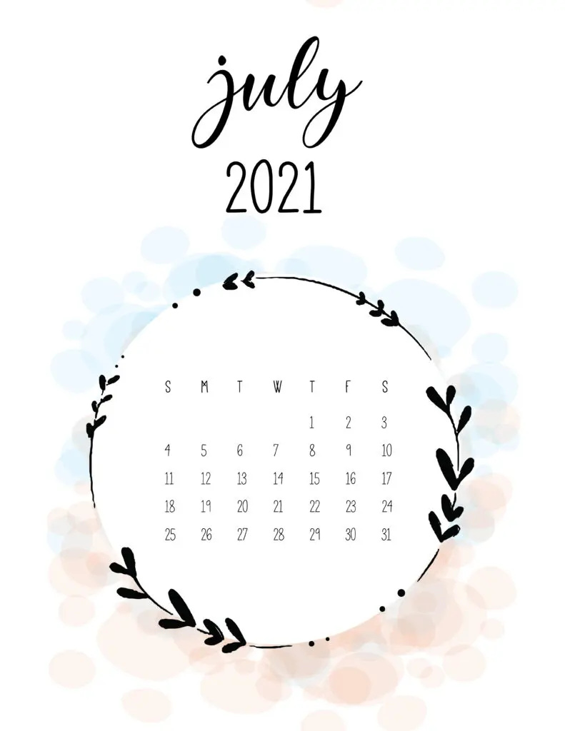 Free Floral Frame July 2021 Calendar