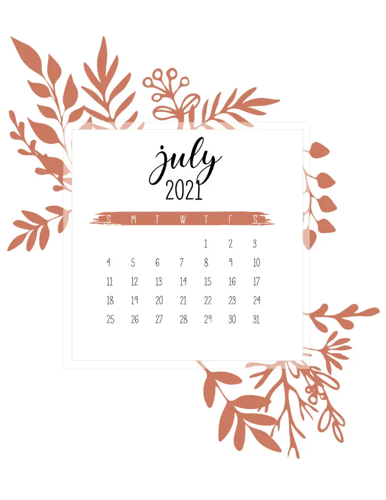 Free July Calendar 2021 Printable