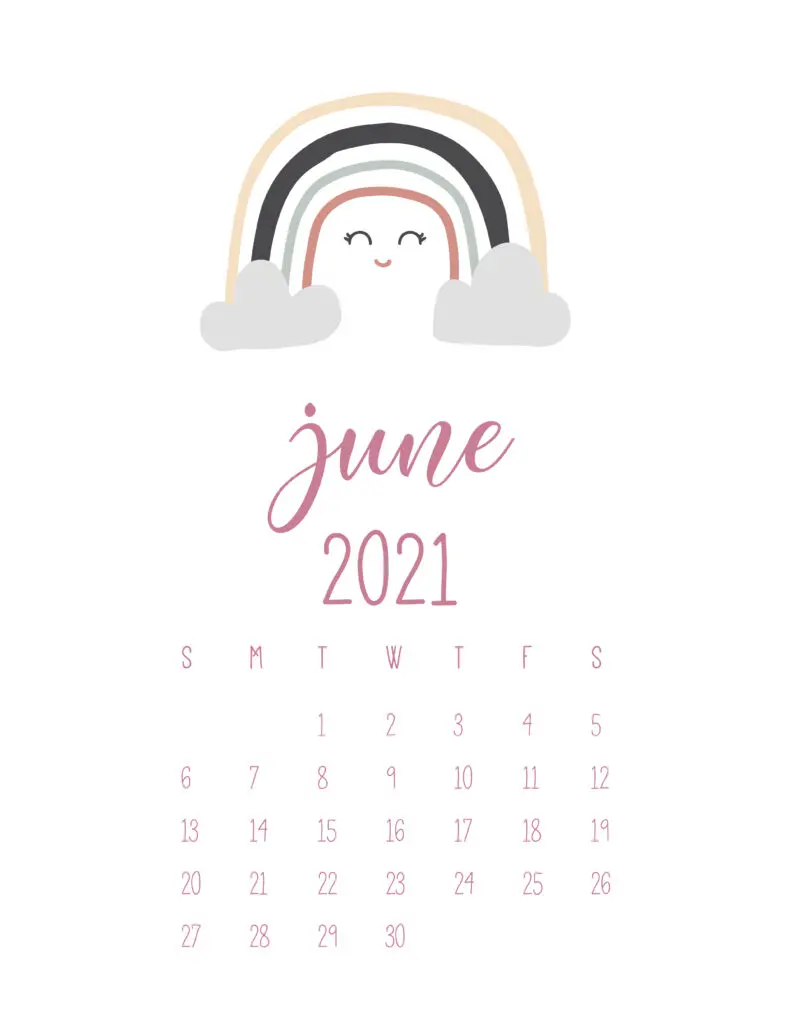 Free June 2021 Rainbows Calendar
