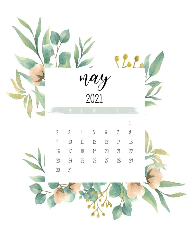 Free May 2021 Botanical Calendar