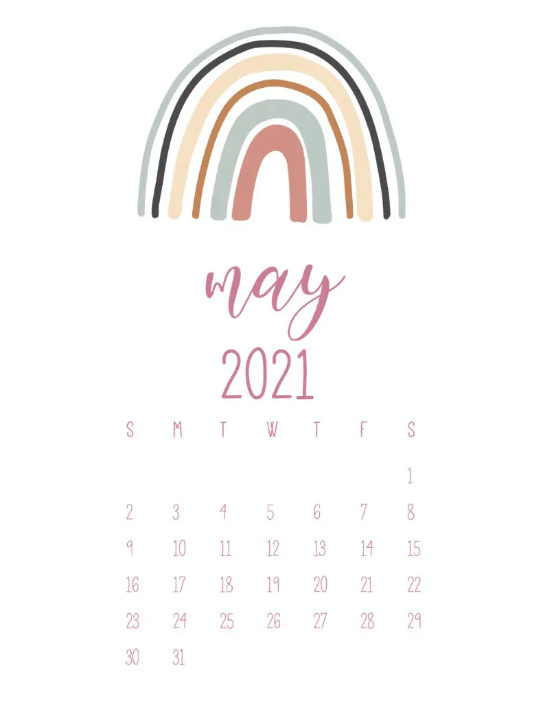 Free May 2021 Rainbows Calendar