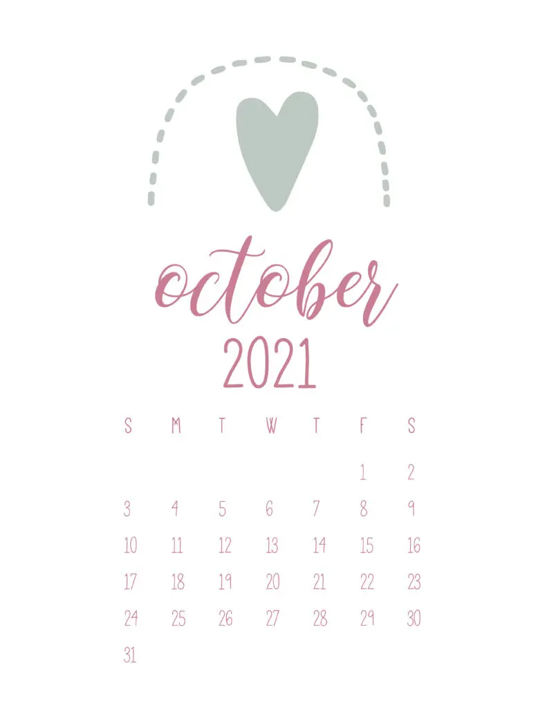 Free October 2021 Rainbows Calendar