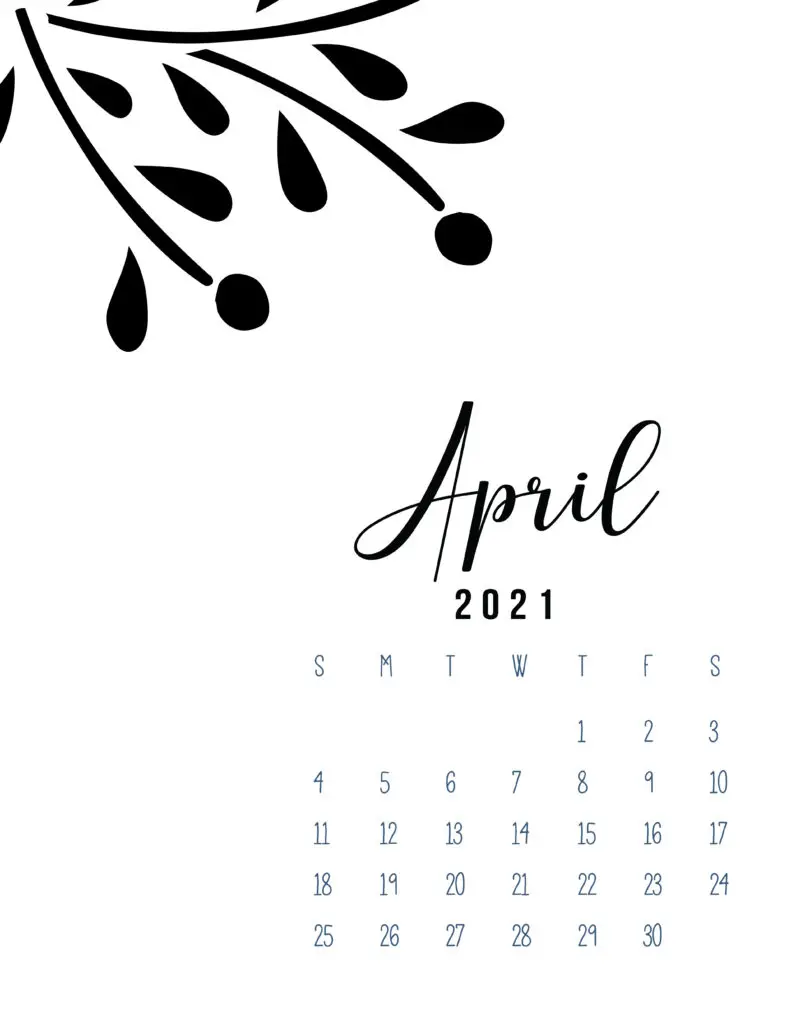 Free Printable April 2021 Calendar Botanical