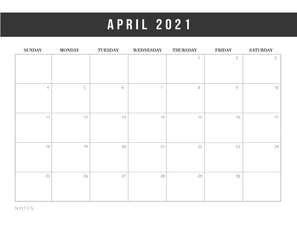 Free Printable April 2021 Calendar Template
