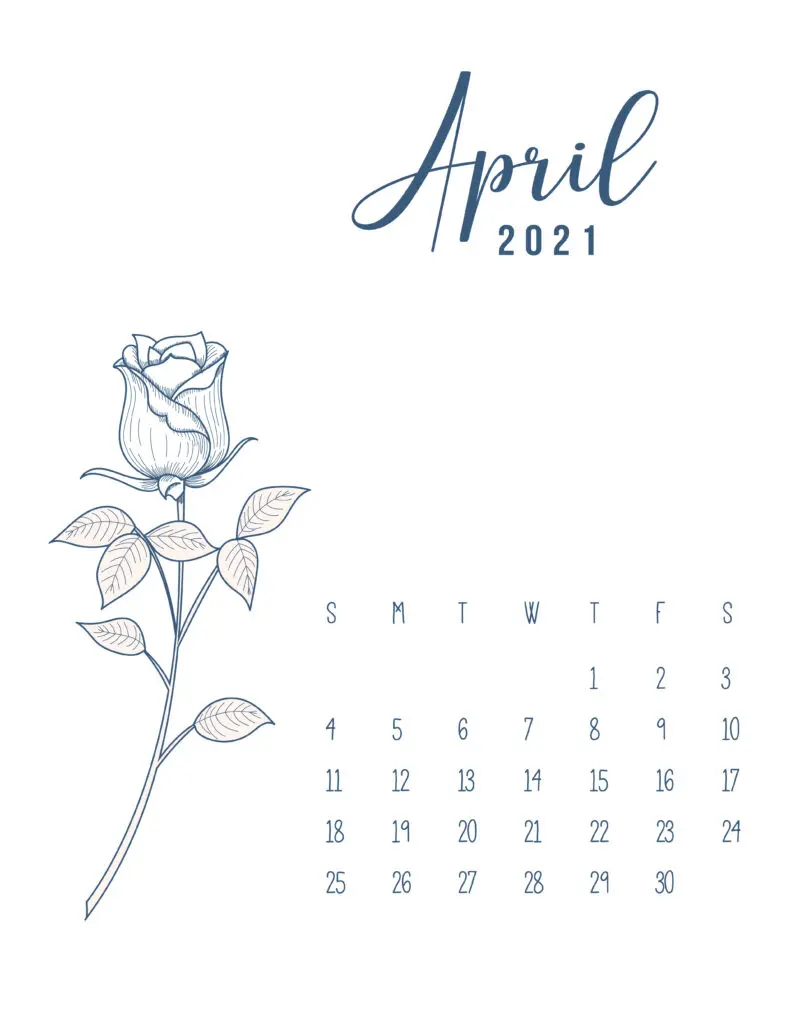 Free Printable Calendar April 2021 Floral