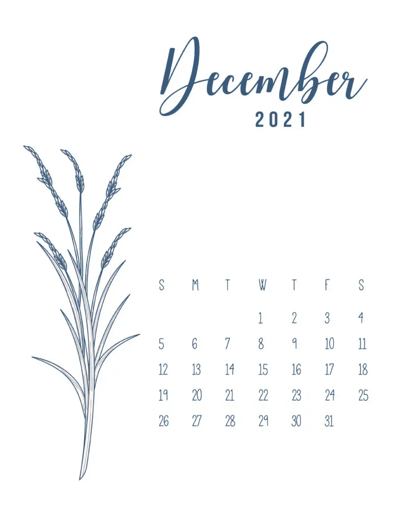 Free Printable Calendar December 2021 Floral