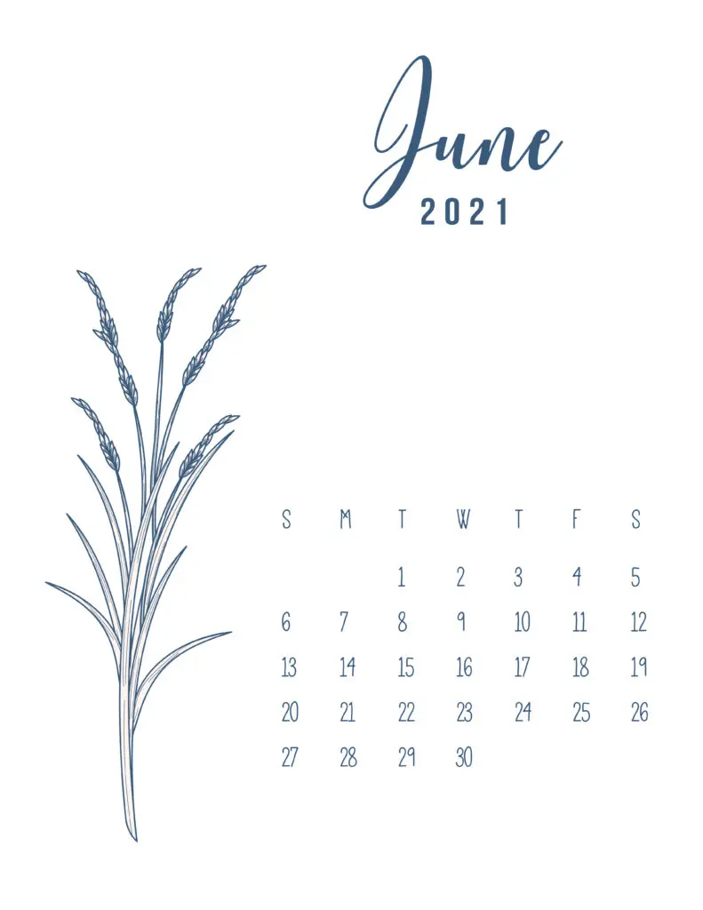 Free Printable Calendar June 2021 Floral