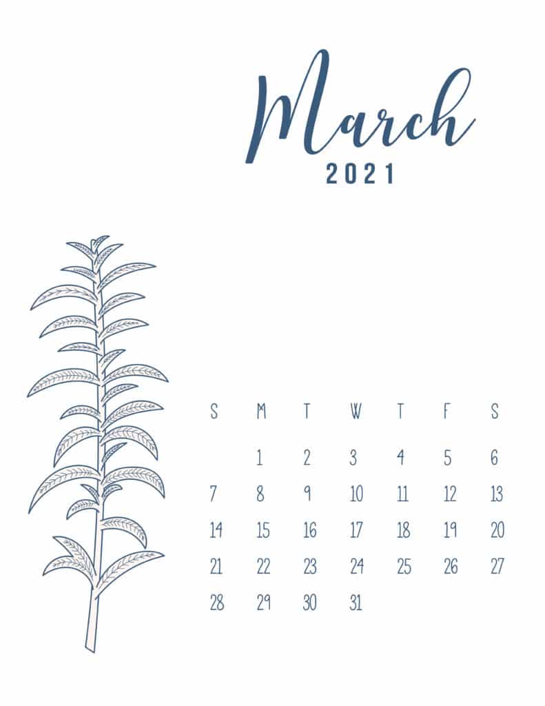 Free Printable Calendar March 2021 Floral