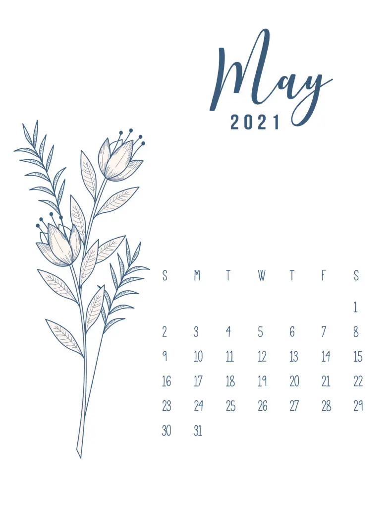 Free Printable Calendar May 2021 Floral