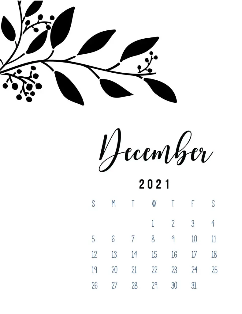 Free Printable December 2021 Calendar Botanical