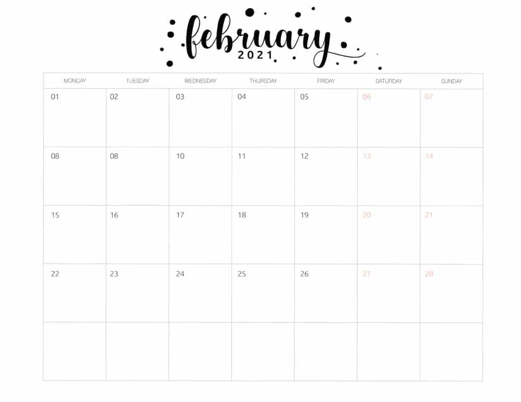 February 2021 Calendar Printable Cute