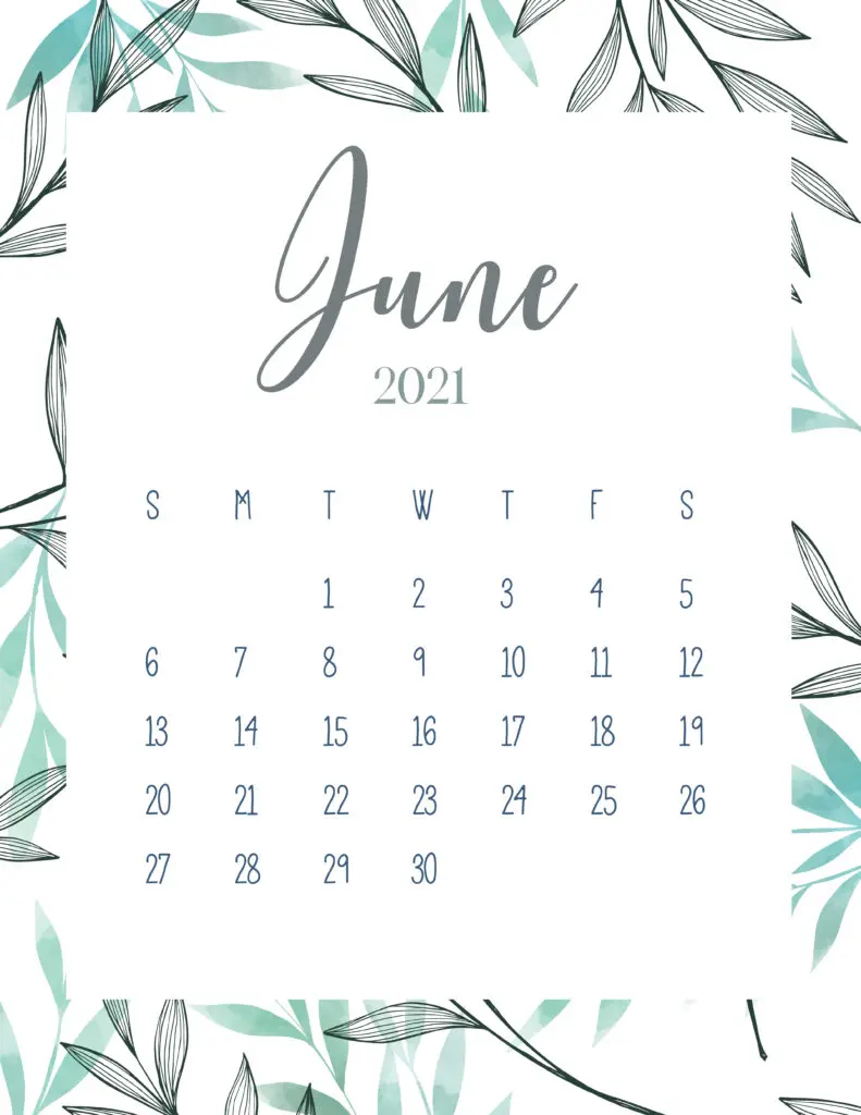 Free Printable June 2021 Botanical Calendar
