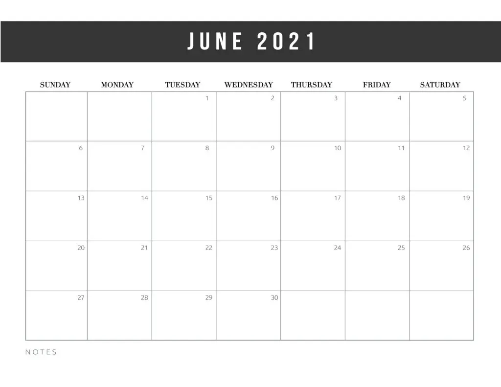 Free Printable June 2021 Calendar Template