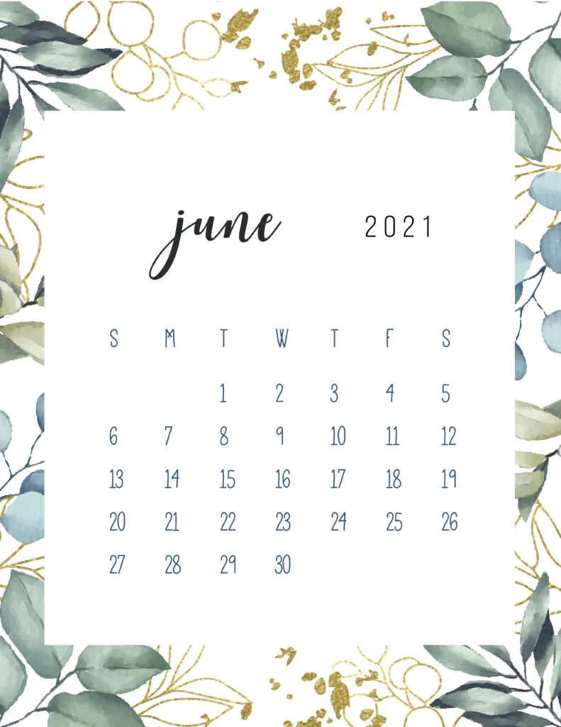 Free Printable June Calendar 2021 Botanical