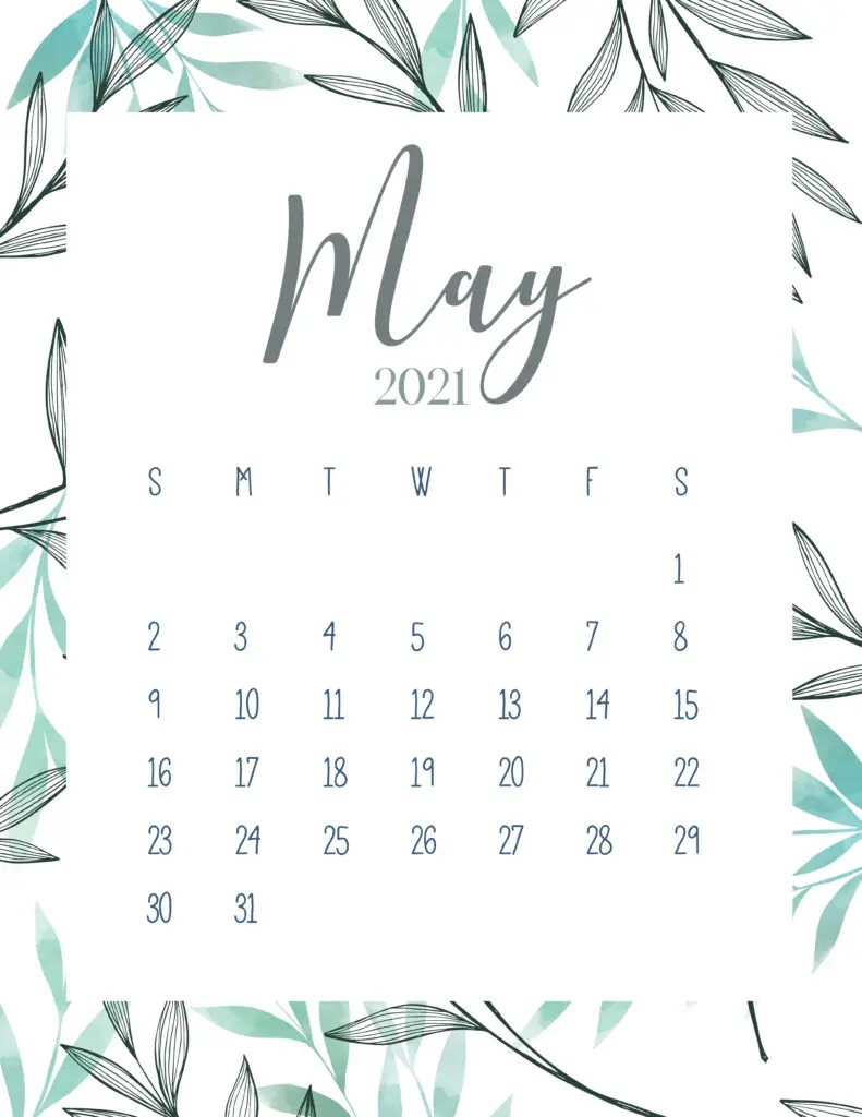 Free Printable May 2021 Botanical Calendar