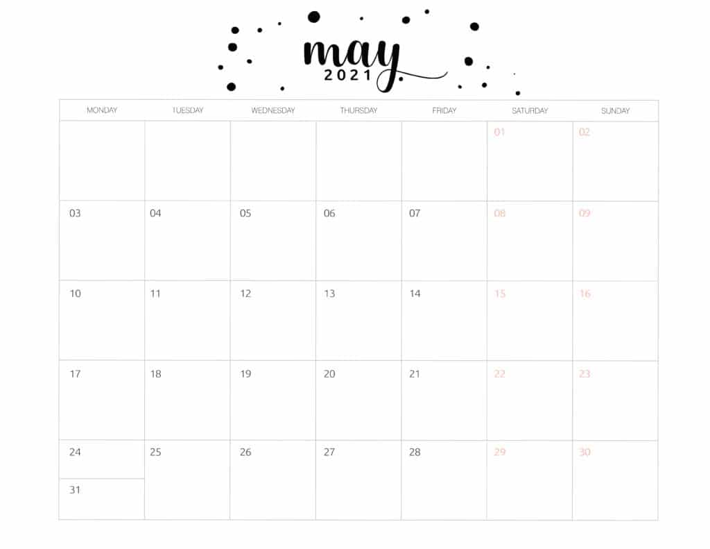 Free Printable May 2021 Calendar Brush Art