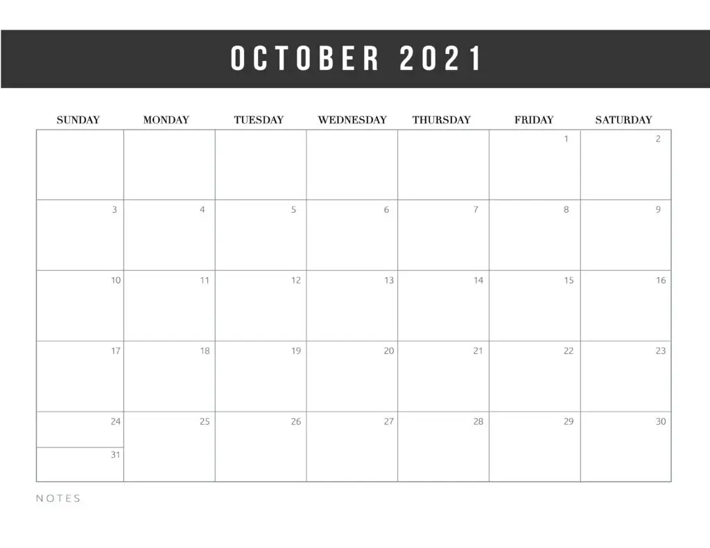 Free Printable October 2021 Calendar Template