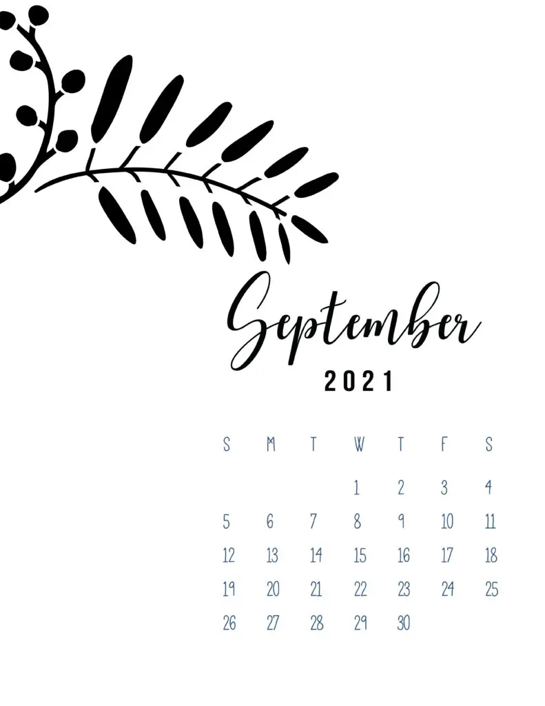 Free Printable September 2021 Calendar Botanical