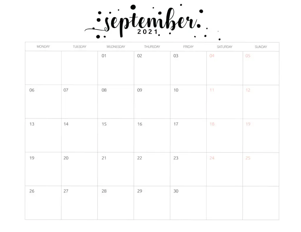 Free Printable September 2021 Calendar Brush Art