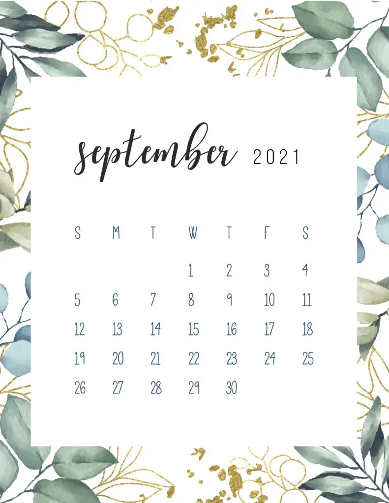 Free Printable September Calendar 2021 Botanical