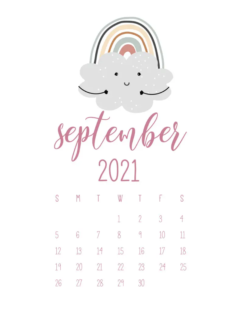 Free September 2021 Rainbows Calendar