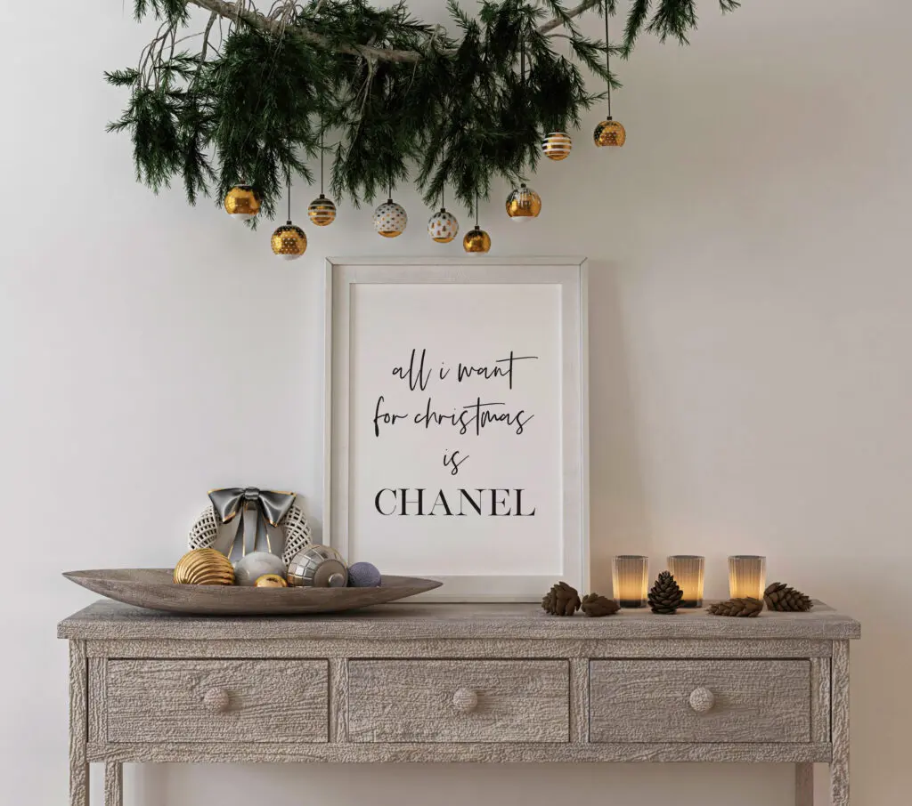 Free all I want for Christmas is Chanel wall art print
