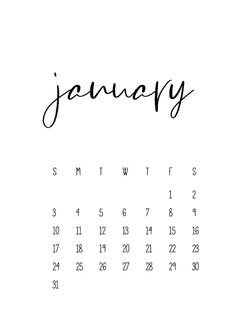 January 2021 Calendar Free Printable Template
