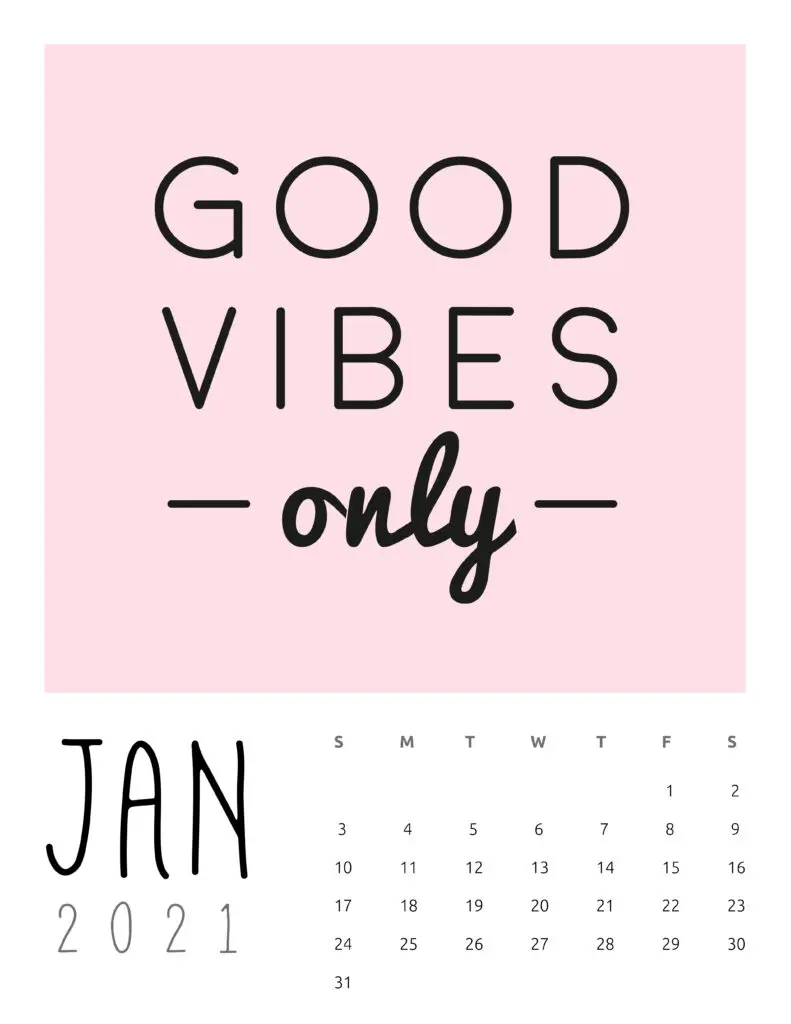 January 2021 Inspirational Quotes Calendar