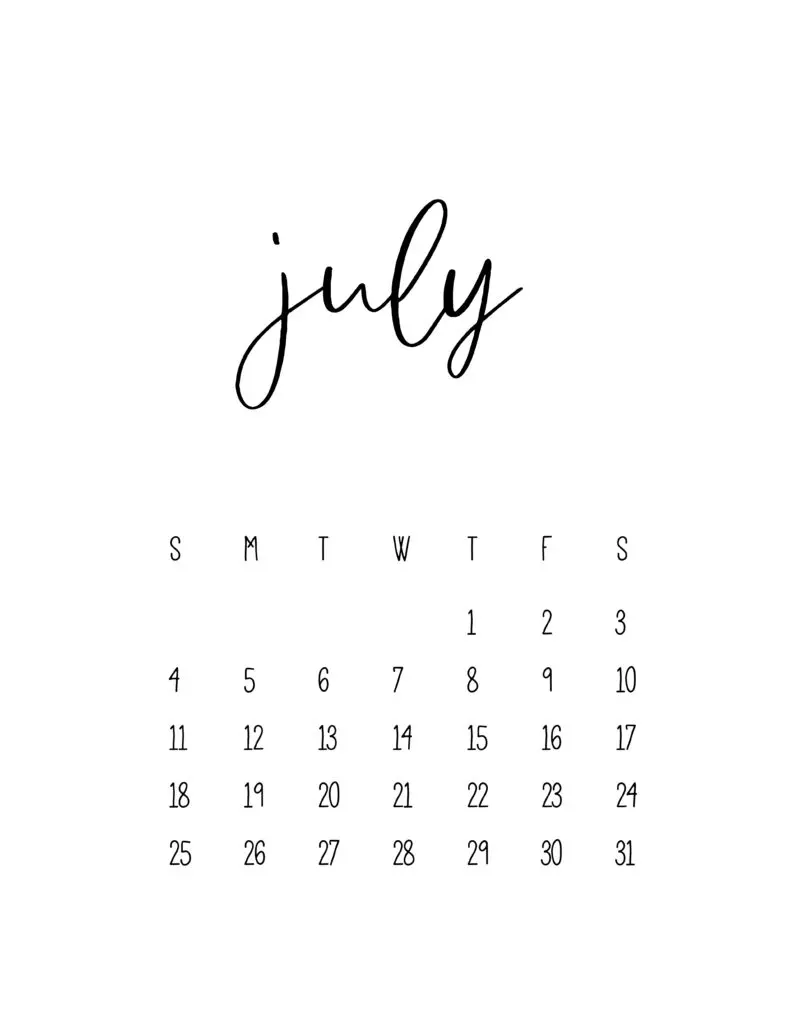 July 2021 Calendar Free Printable Template