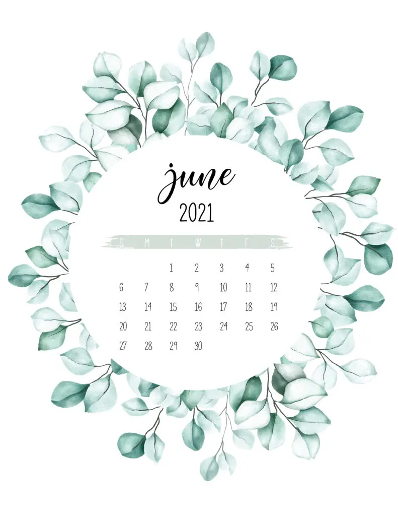 June 2021 Calendar Botanical Theme
