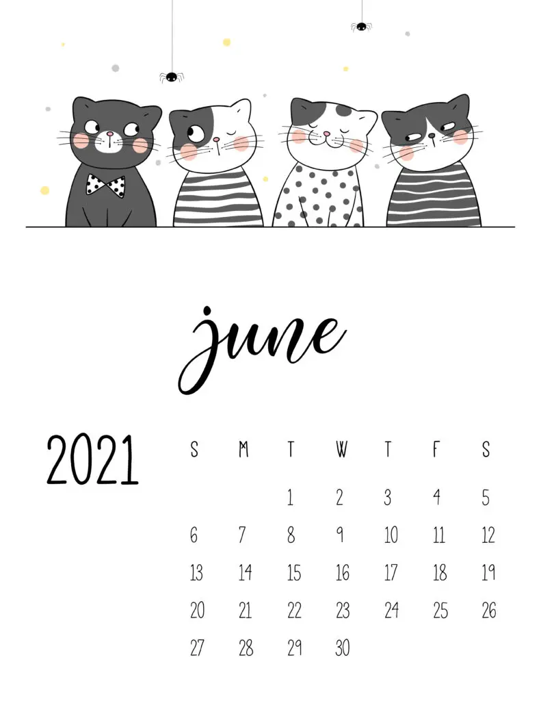 June 2021 Calendar Cute Cats