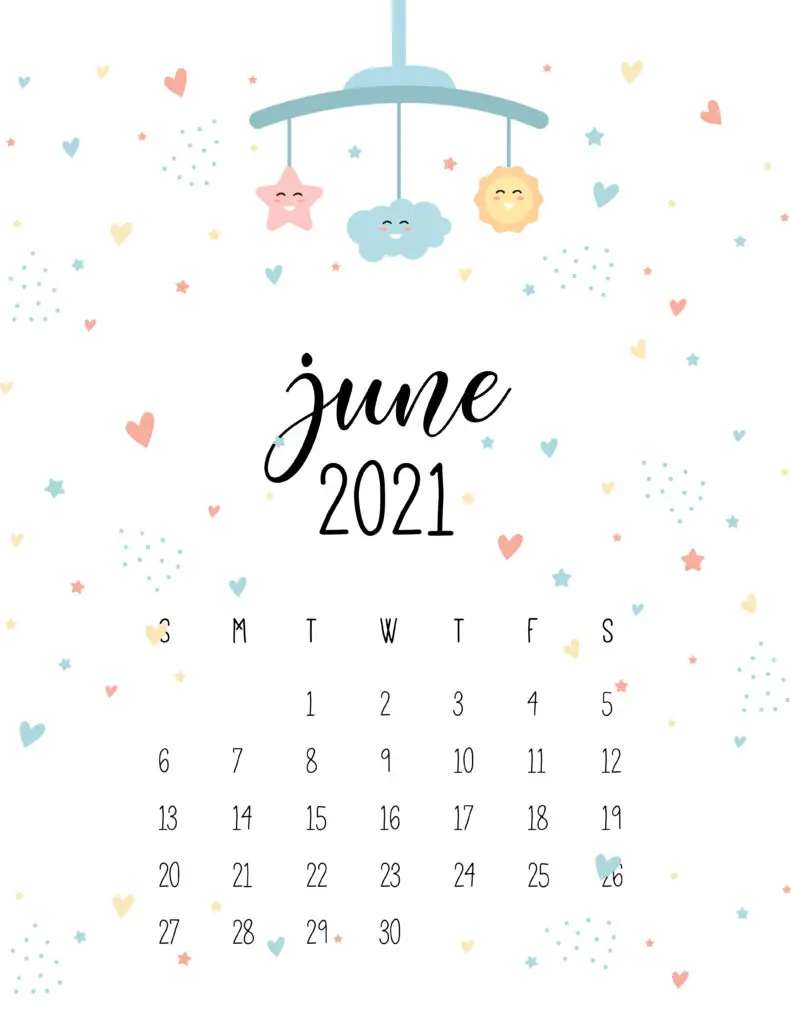 June 2021 Calendar Cute Nursery Mobile