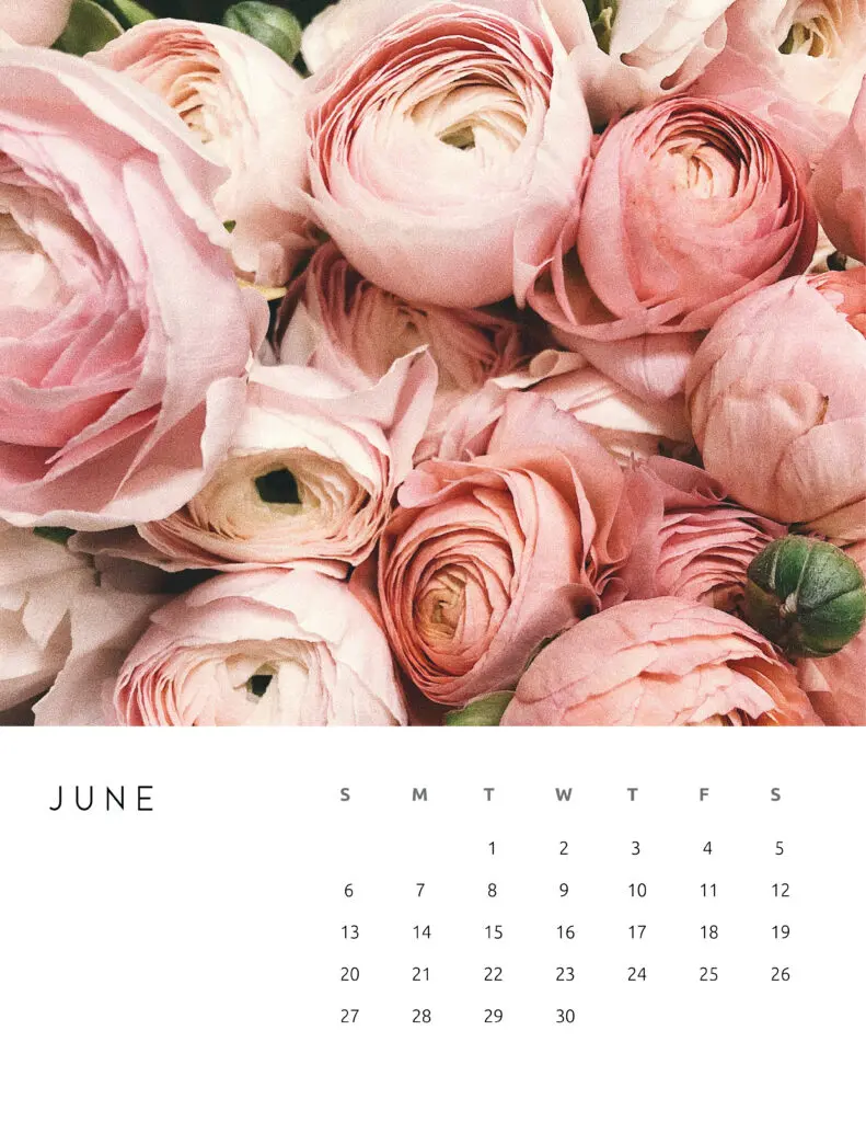 June 2021 Calendar Floral Photography