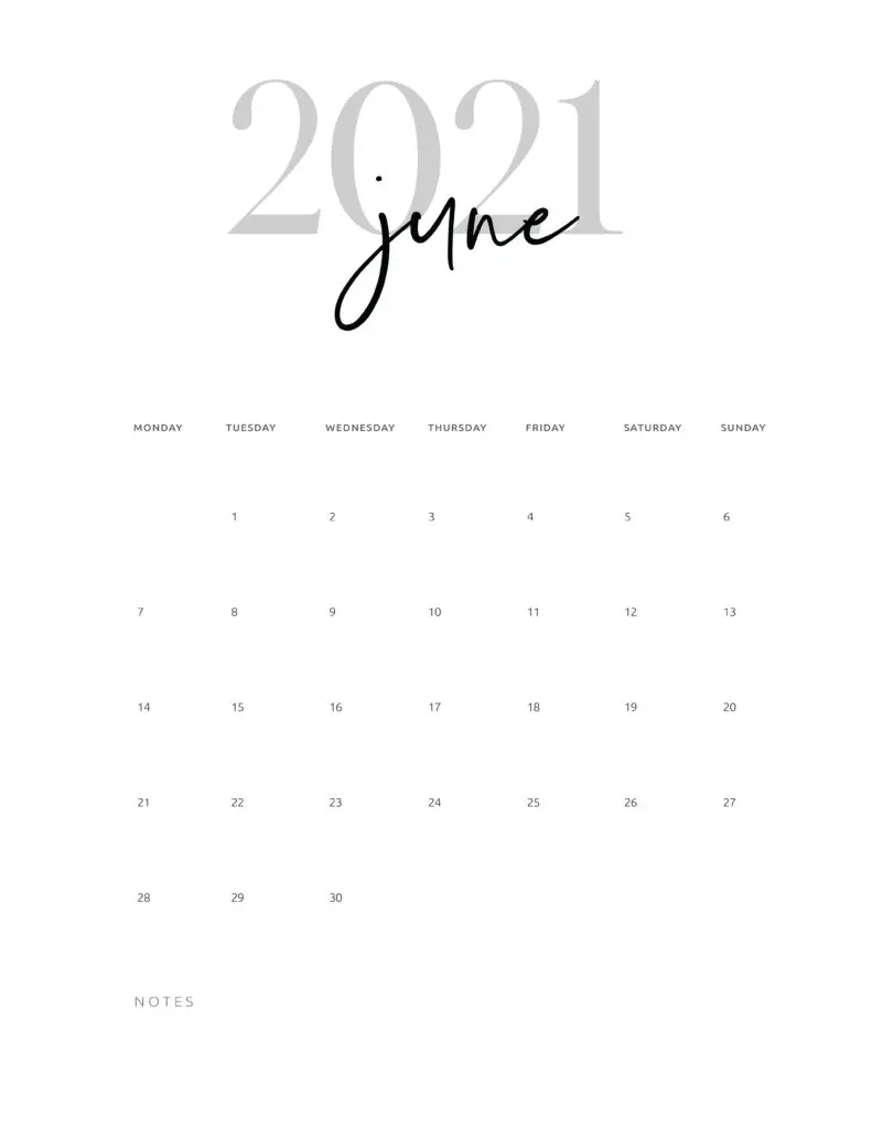 June 2021 Calendar Printable Cursive
