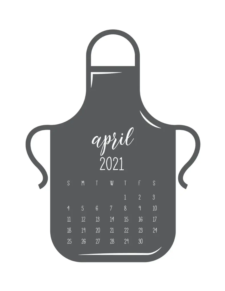 Kitchen Apron April 2021 Calendar