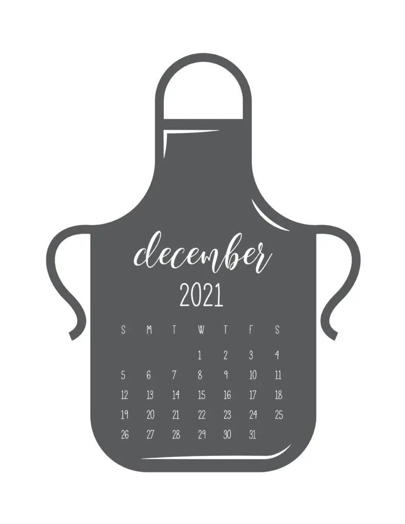 Kitchen Apron December 2021 Calendar