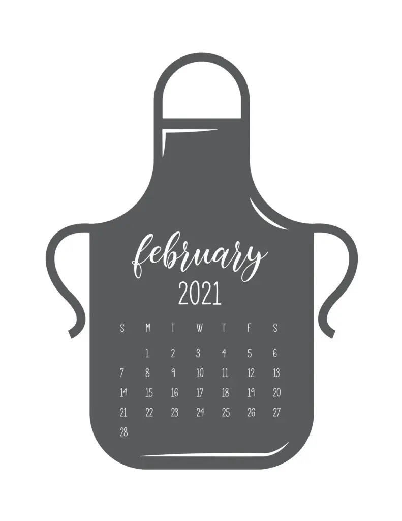 Kitchen Apron February 2021 Calendar