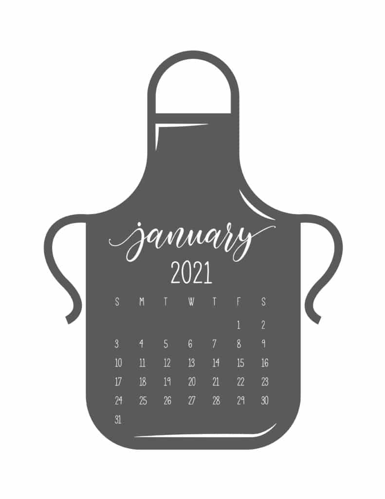 Kitchen Apron January 2021 Calendar