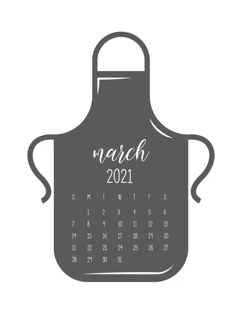 Kitchen Apron March 2021 Calendar