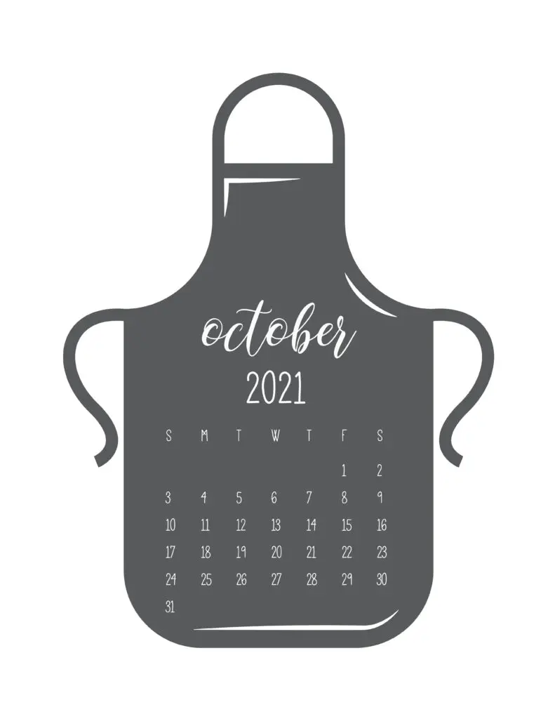 Kitchen Apron October 2021 Calendar