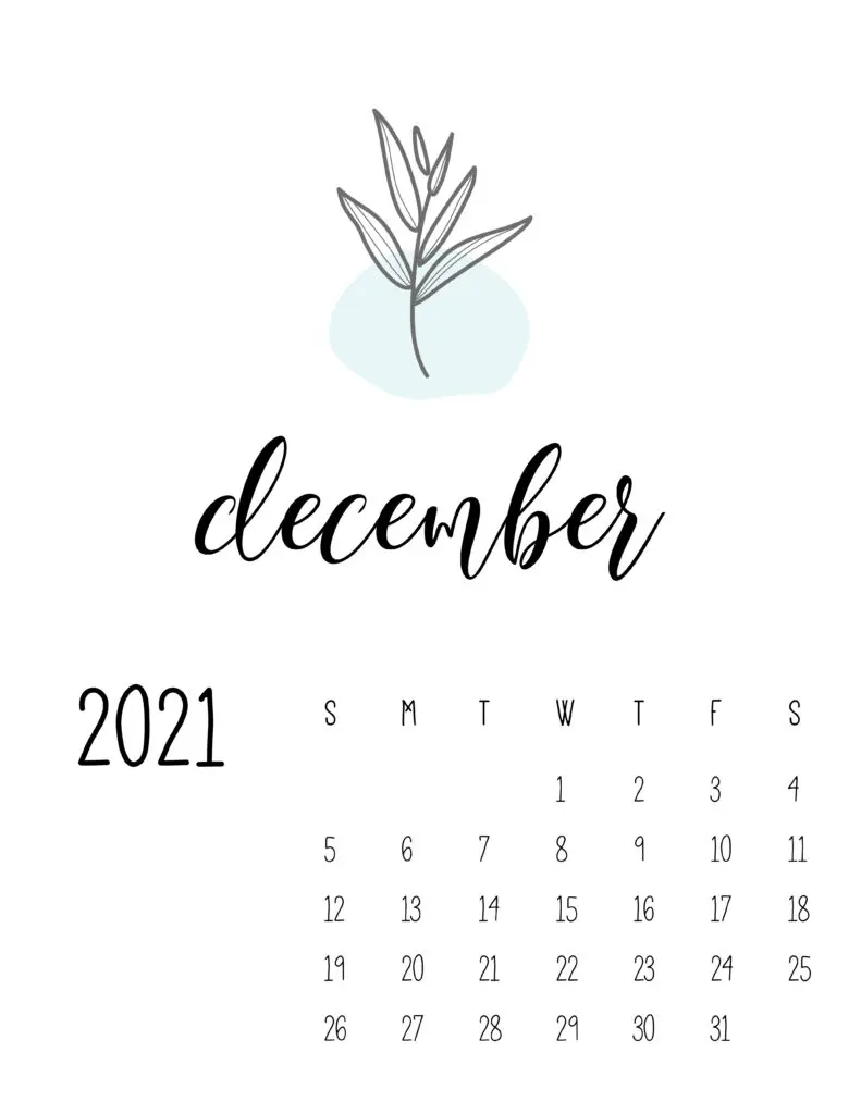 Little Botanical December 2021 Calendar