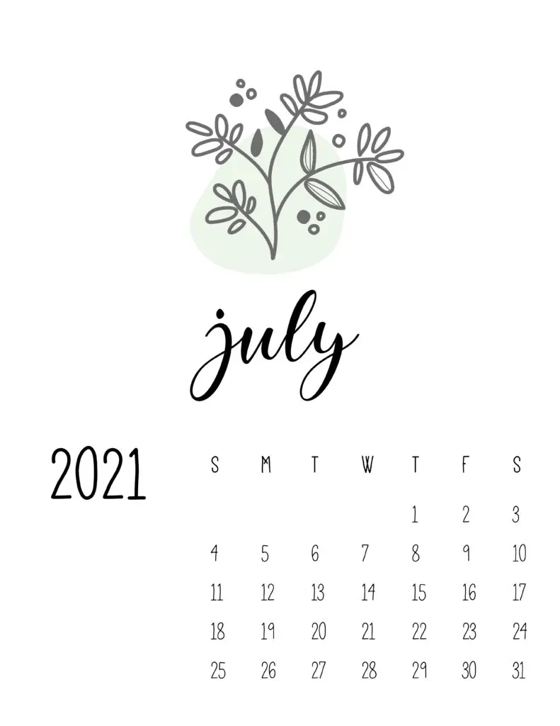 Little Botanical July 2021 Calendar
