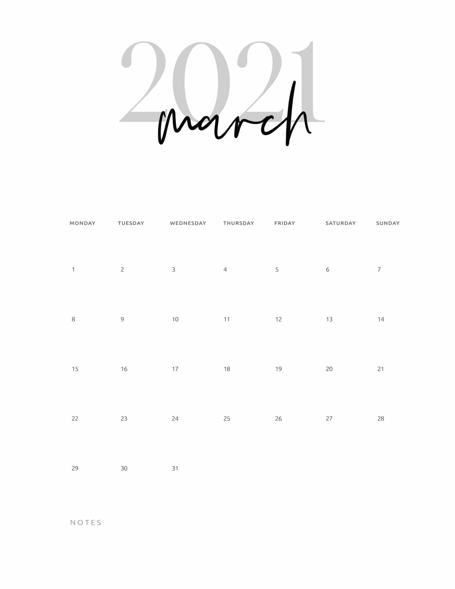 The Most Perfect Minimalist March Calendars - Free March 2021 Calendar