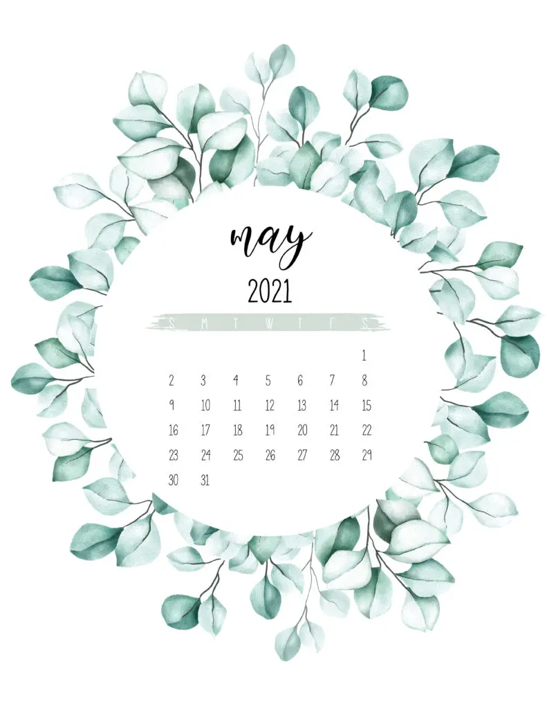 May 2021 Calendar Botanical Theme