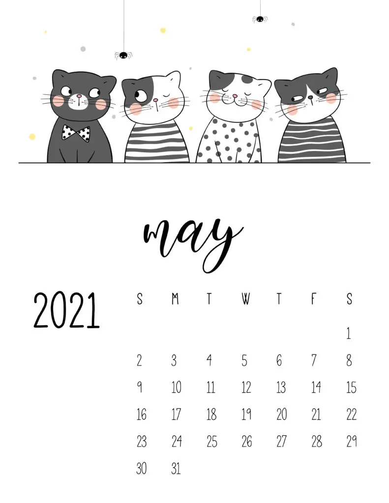 May 2021 Calendar Cute Cats