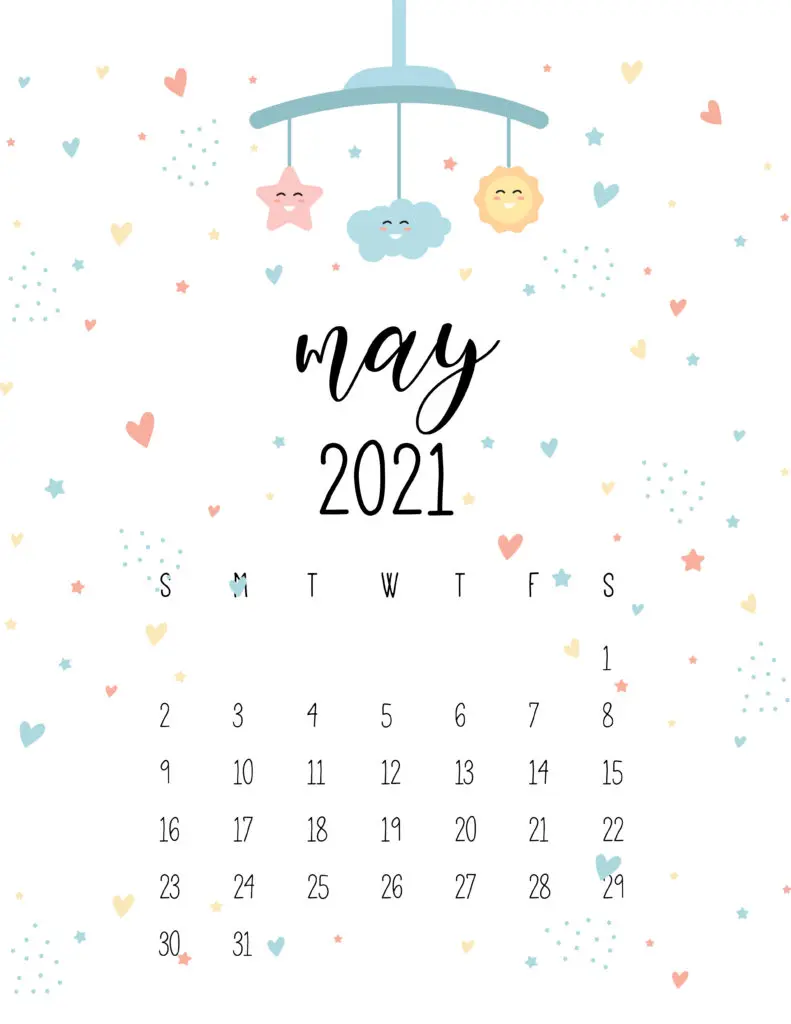 May 2021 Calendar Cute Nursery Mobile
