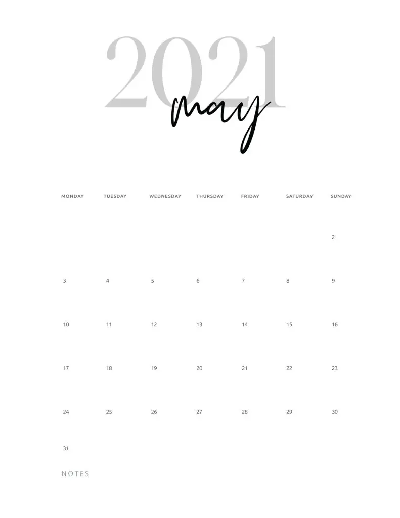 May 2021 Calendar Printable Cursive