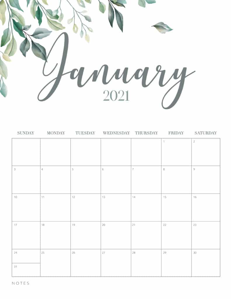 Minimal Botanical 2021 Free Printable Calendar - World of Printables