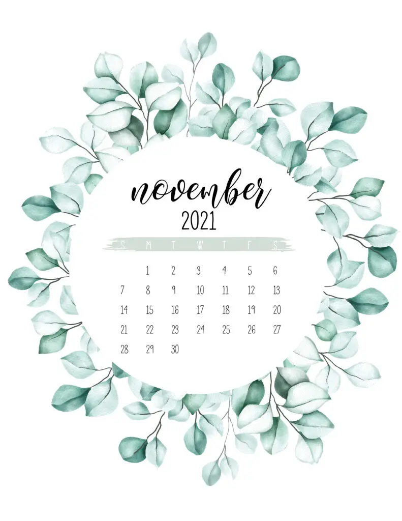 November 2021 Calendar Botanical Theme